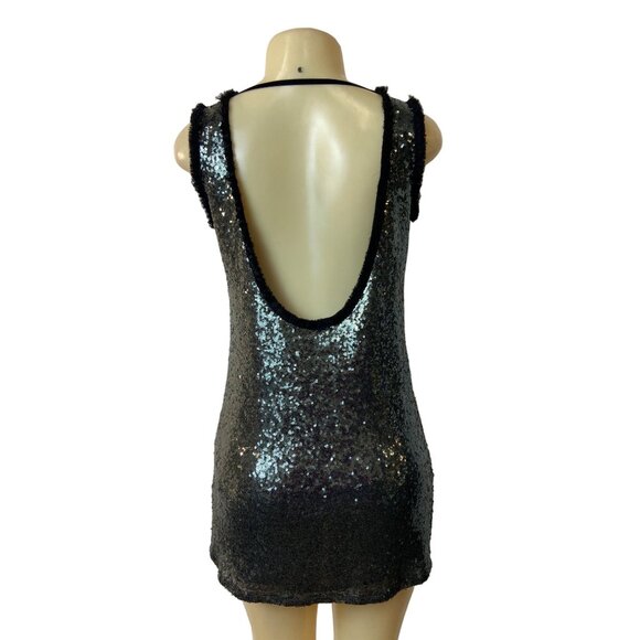 Zara Women's Black and Smoke Metallic Sequin Shift Dress Sz XS - Picture 3 of 6